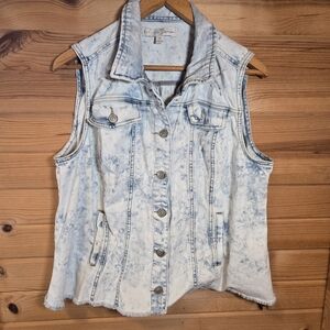 90s Stone Wash Denim Vest Womens XL 1X Bleached Distressed Street Skater Grunge